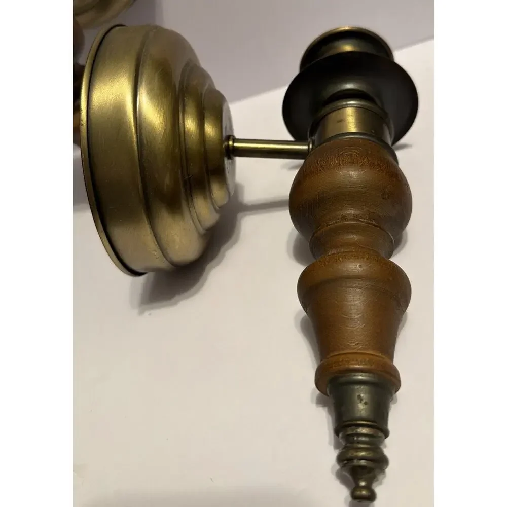 2 Vintage HOMCO Taper Candle Holder Wall Sconce Brass and Wood Home Interior MCM